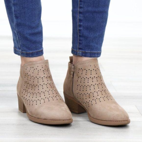 Taupe Suede Ankle Boots Laser Cut Design - Picture 8 of 11